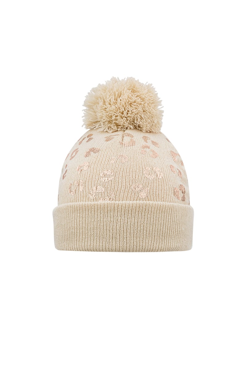Hat tiger print pompom child - beige