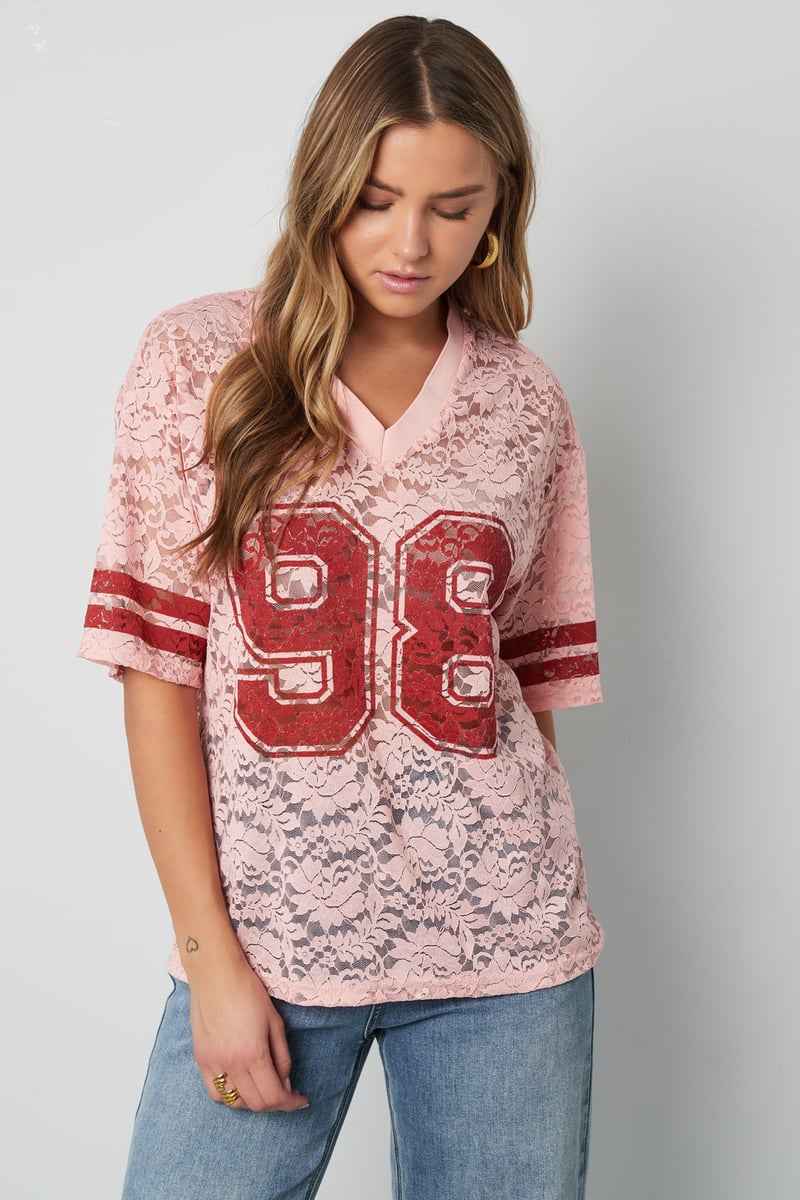 Amerikanisches T-Shirt mit V-Ausschnitt und Spitze