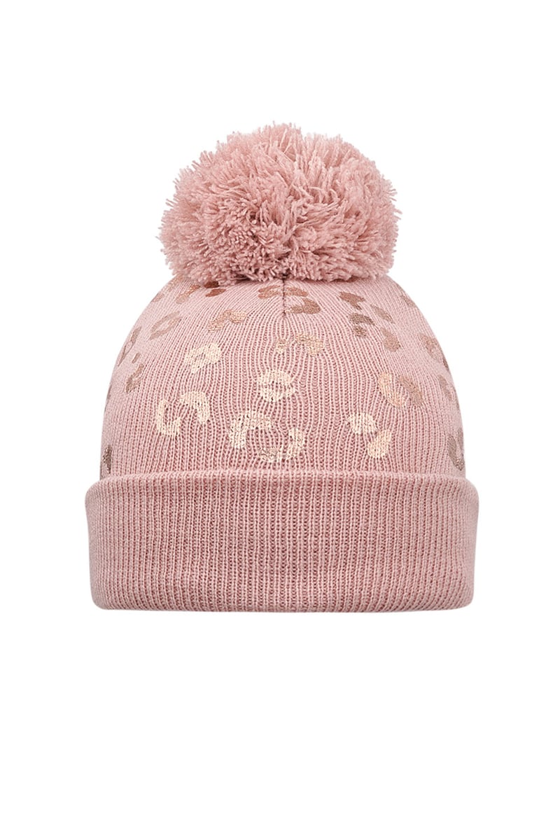 Tiger print pompom hat - beige