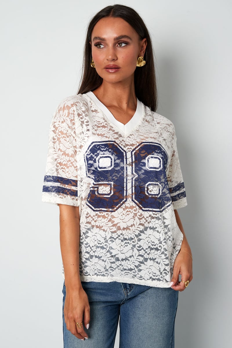 Amerikanisches T-Shirt mit V-Ausschnitt und Spitze
