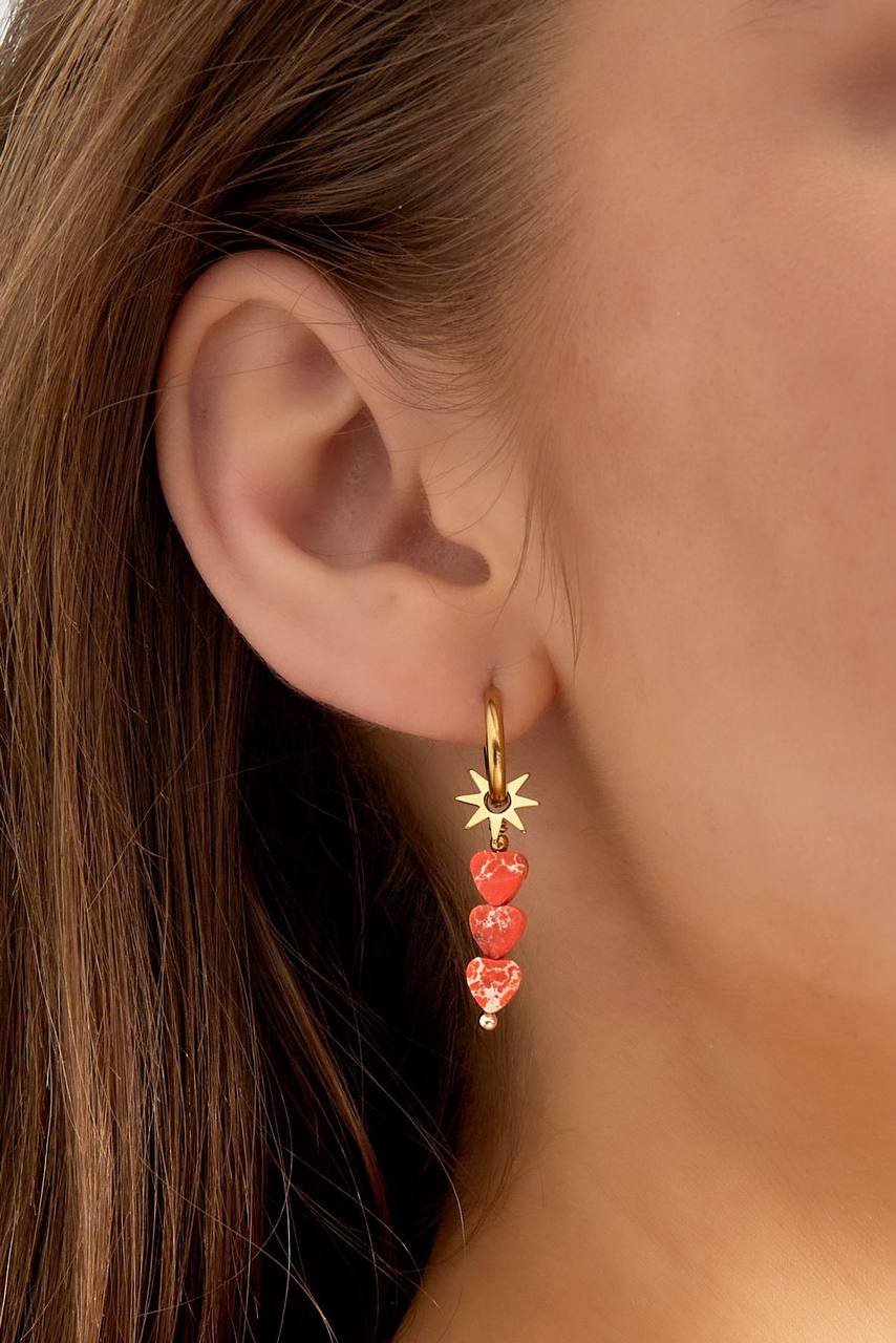 Pendientes corazón estrella naranja oro